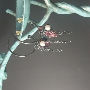 Vintage Hoop Earring with Beads & Cross